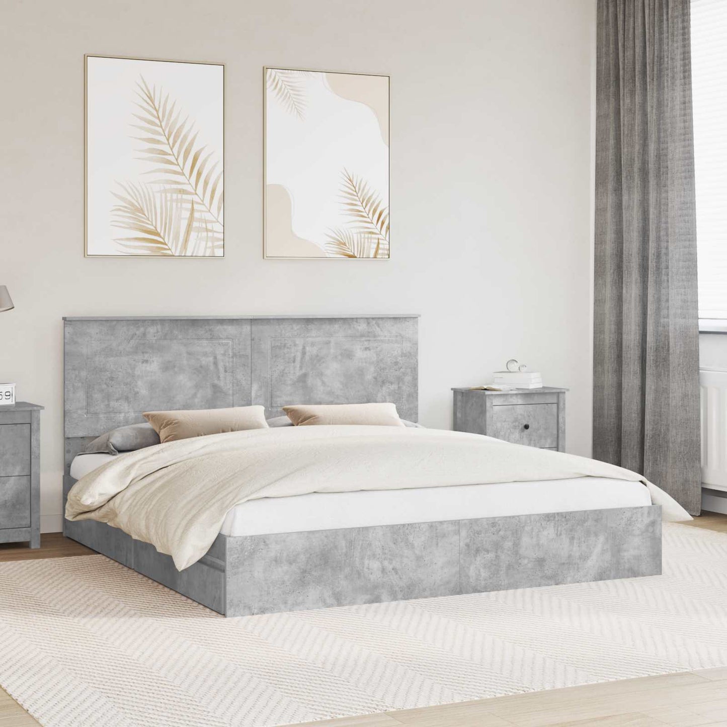 Storage Bed Concrete Grey 200 x 200 cm Engineered Wood