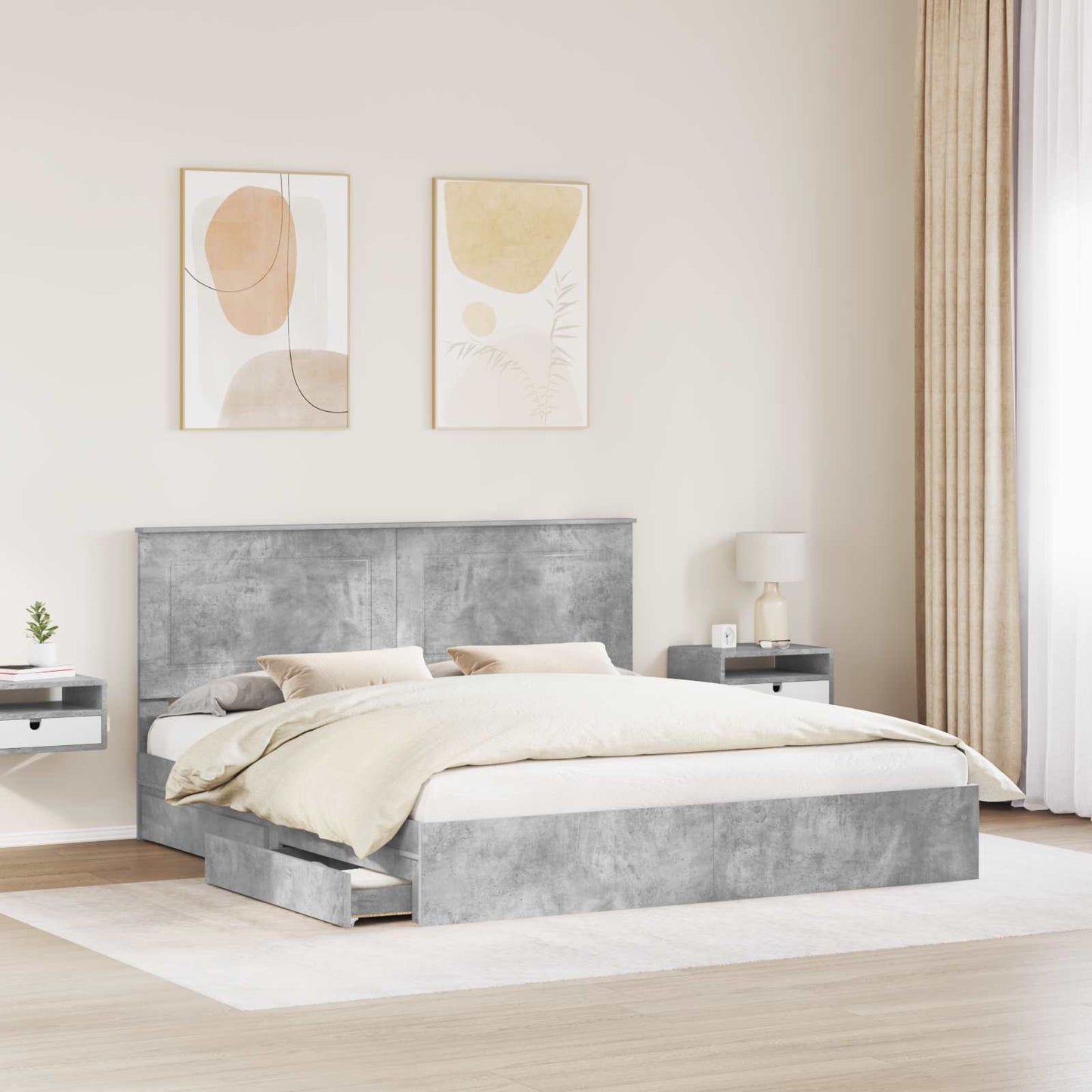 Storage Bed Concrete Grey 200 x 200 cm Engineered Wood