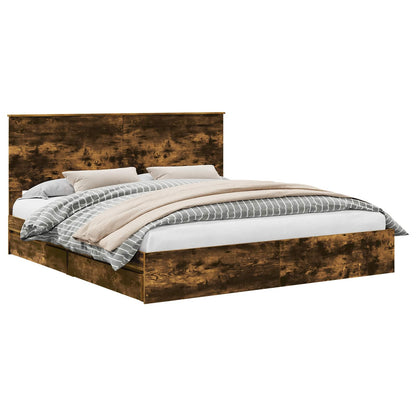 Storage Bed with Drawer Smoked Oak 180 x 200 cm Engineered Wood