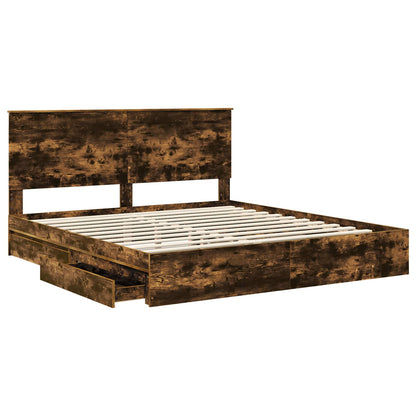 Storage Bed with Drawer Smoked Oak 180 x 200 cm Engineered Wood