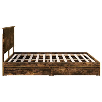 Storage Bed with Drawer Smoked Oak 180 x 200 cm Engineered Wood