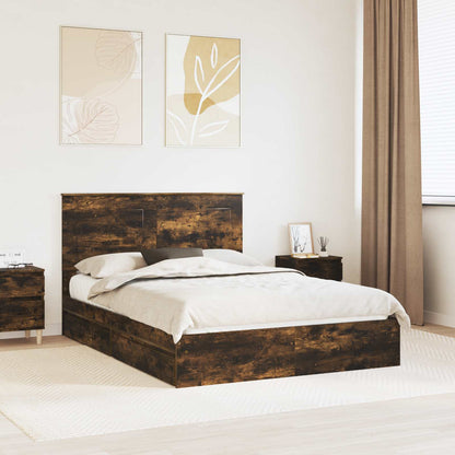 Storage Bed with Drawer Smoked Oak 160 x 200 cm Engineered Wood