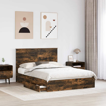 Storage Bed with Drawer Smoked Oak 160 x 200 cm Engineered Wood