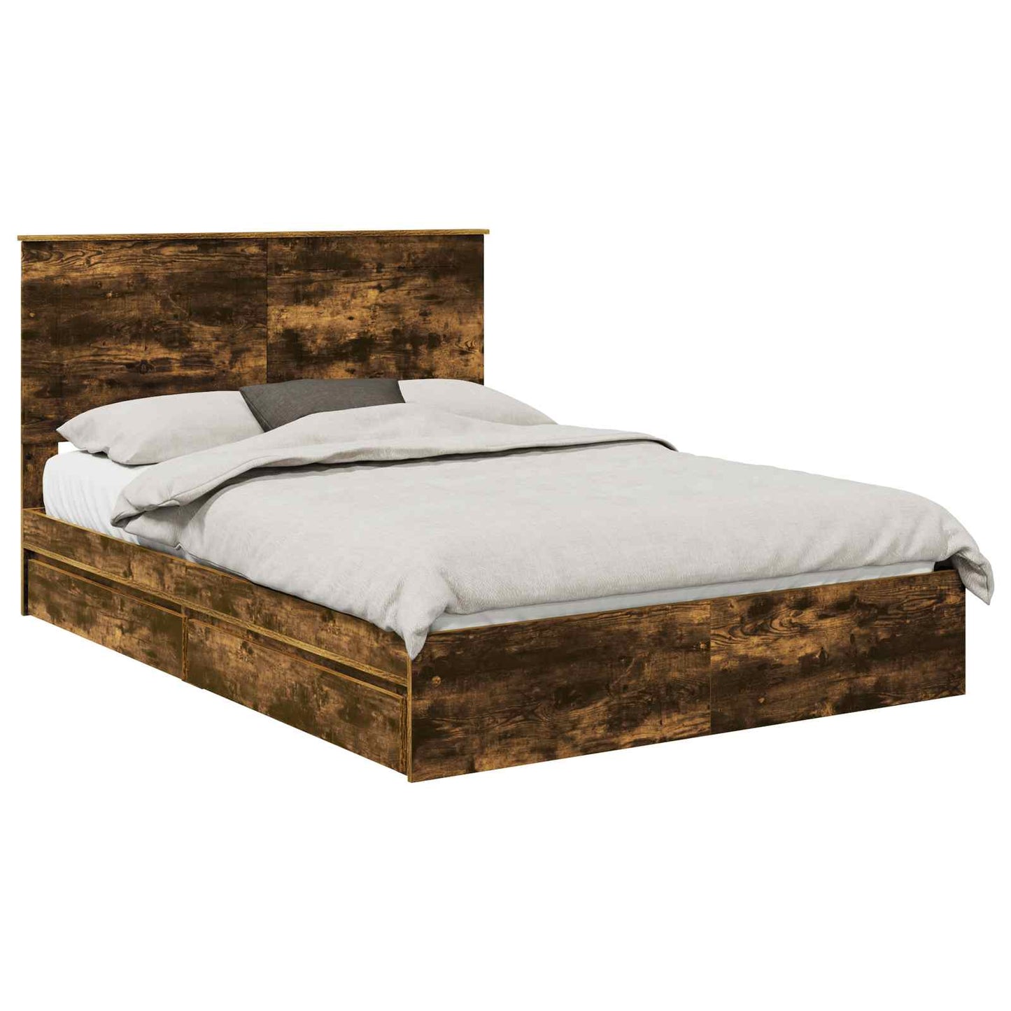 Storage Bed with Drawer Smoked Oak 160 x 200 cm Engineered Wood