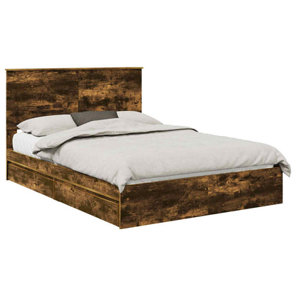 Storage Bed with Drawer Smoked Oak 160 x 200 cm Engineered Wood