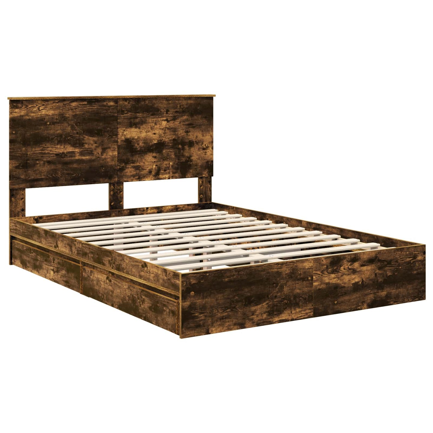 Storage Bed with Drawer Smoked Oak 160 x 200 cm Engineered Wood