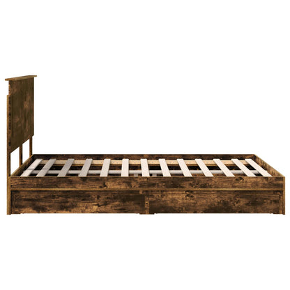 Storage Bed with Drawer Smoked Oak 160 x 200 cm Engineered Wood
