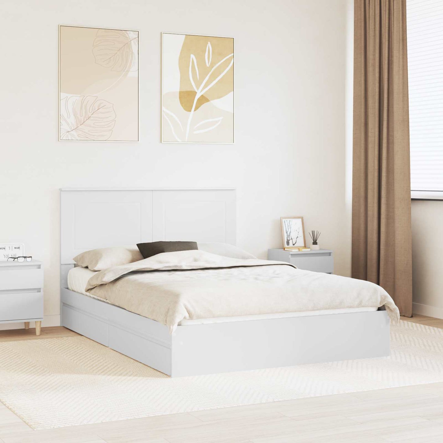 Storage Bed with Headboard White 140 x 190 cm Engineered Wood