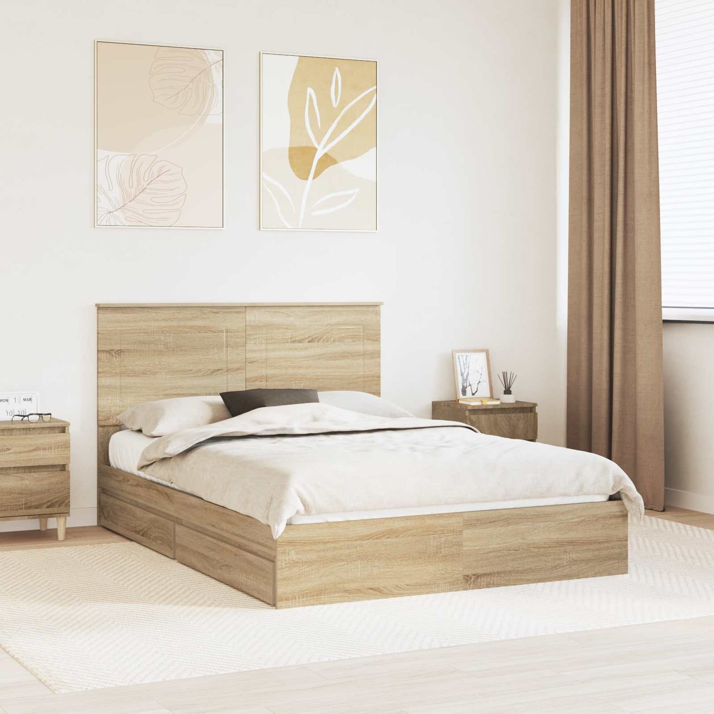 Storage Bed with Drawer Sonoma Oak 140 x 190 cm Engineered Wood