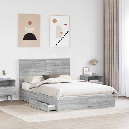 Storage Bed Grey Sonoma 140 x 200 cm Engineered Wood