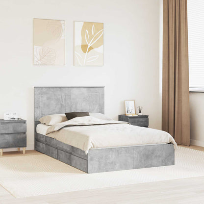Storage Bed Concrete Grey 135 x 190 cm Engineered Wood