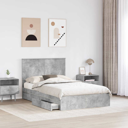 Storage Bed Concrete Grey 135 x 190 cm Engineered Wood