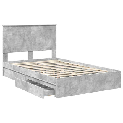 Storage Bed Concrete Grey 135 x 190 cm Engineered Wood