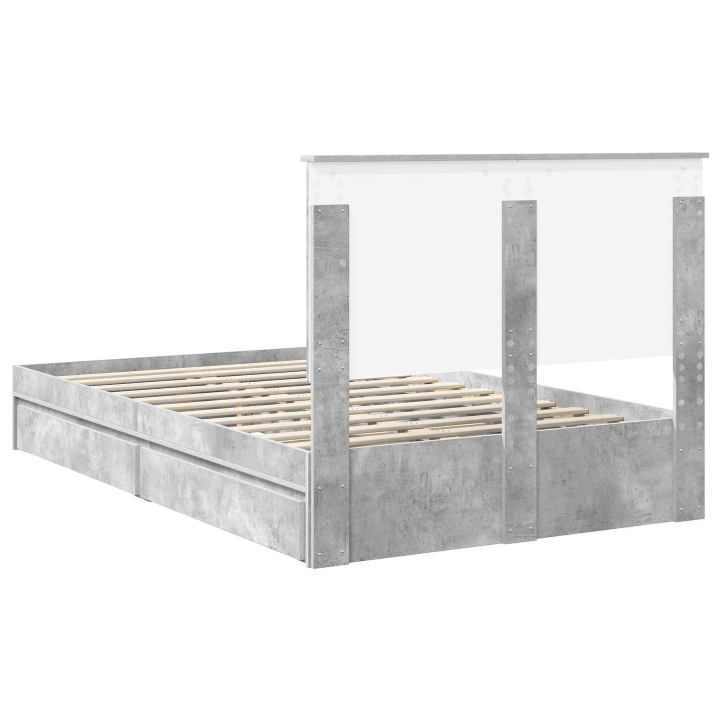 Storage Bed Concrete Grey 135 x 190 cm Engineered Wood