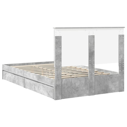 Storage Bed Concrete Grey 135 x 190 cm Engineered Wood