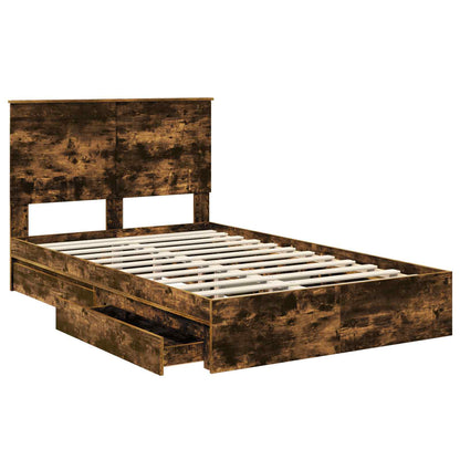 Storage Bed with Drawer Smoked Oak 135 x 190 cm Engineered Wood