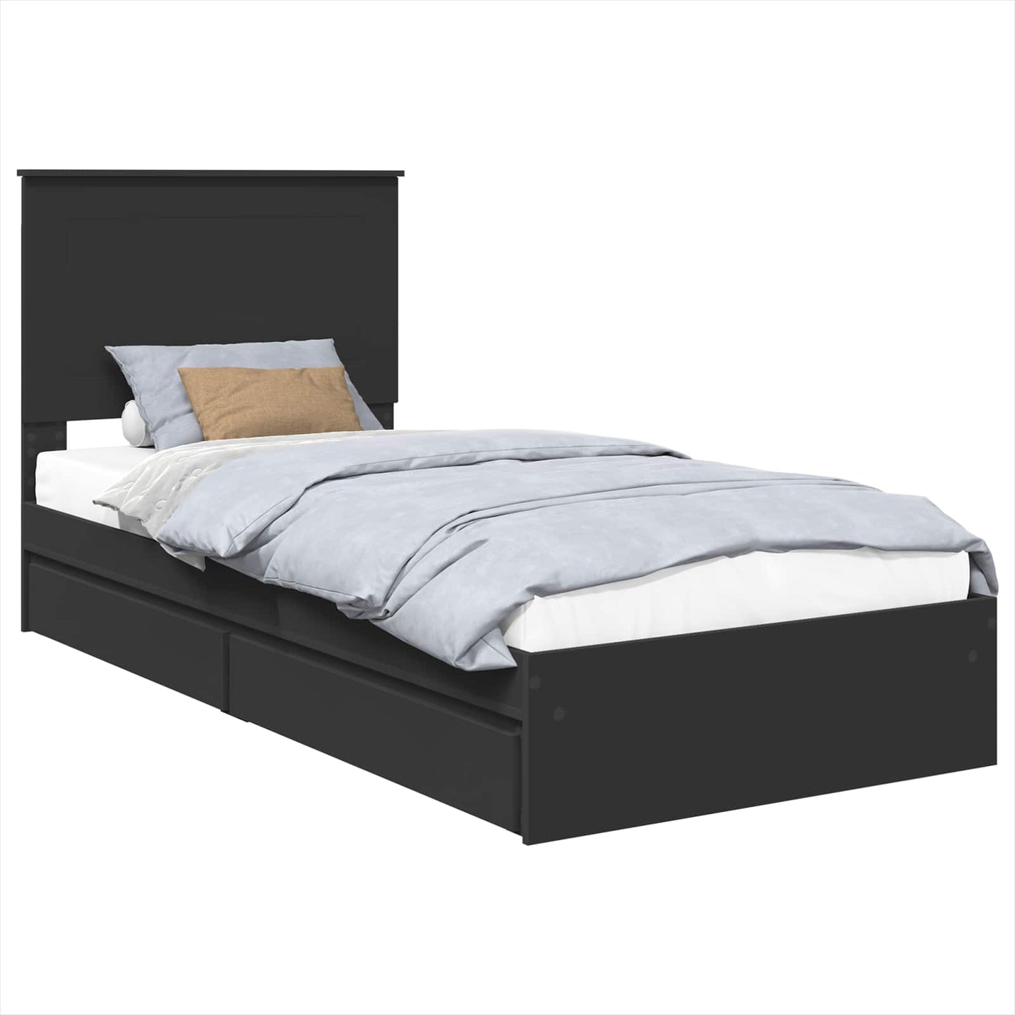 Storage Bed with Headboard Black 100 x 200 cm Engineered Wood