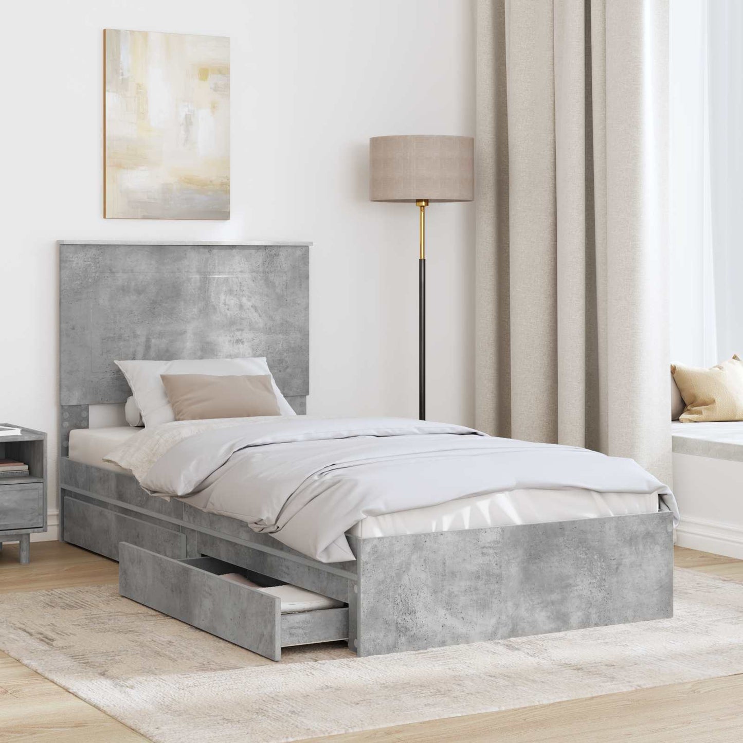 Storage Bed Concrete Grey 90 x 190 cm Engineered Wood