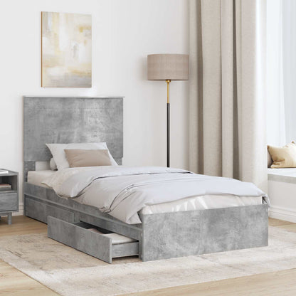 Storage Bed Concrete Grey 90 x 190 cm Engineered Wood