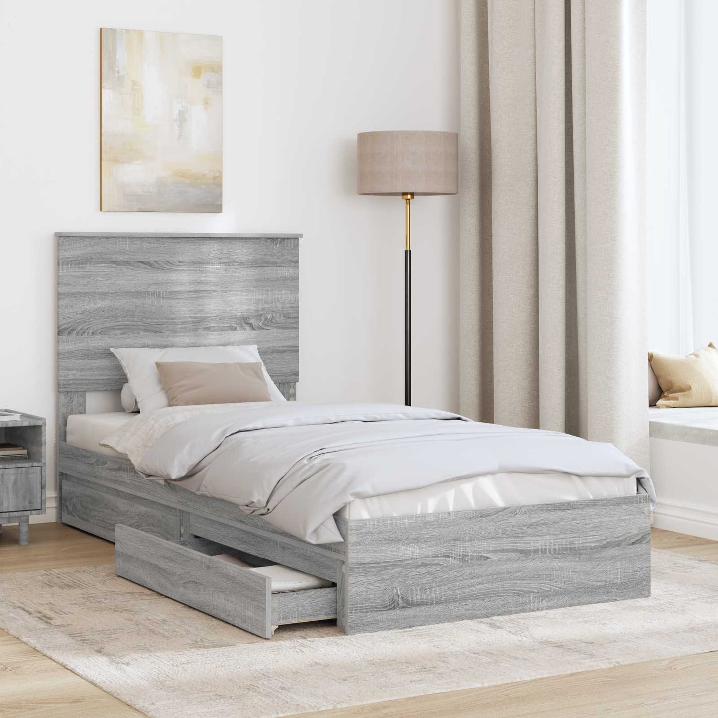 Storage Bed with Drawer Grey Sonoma 90 x 190 cm Engineered Wood