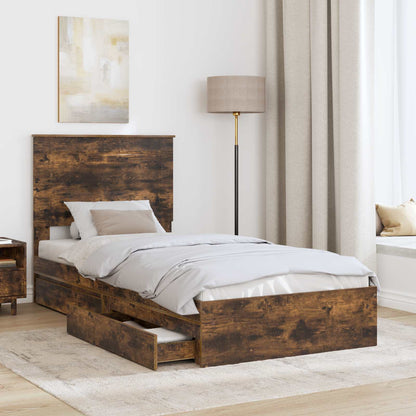 Storage Bed with Drawer Smoked Oak 90 x 200 cm Engineered Wood