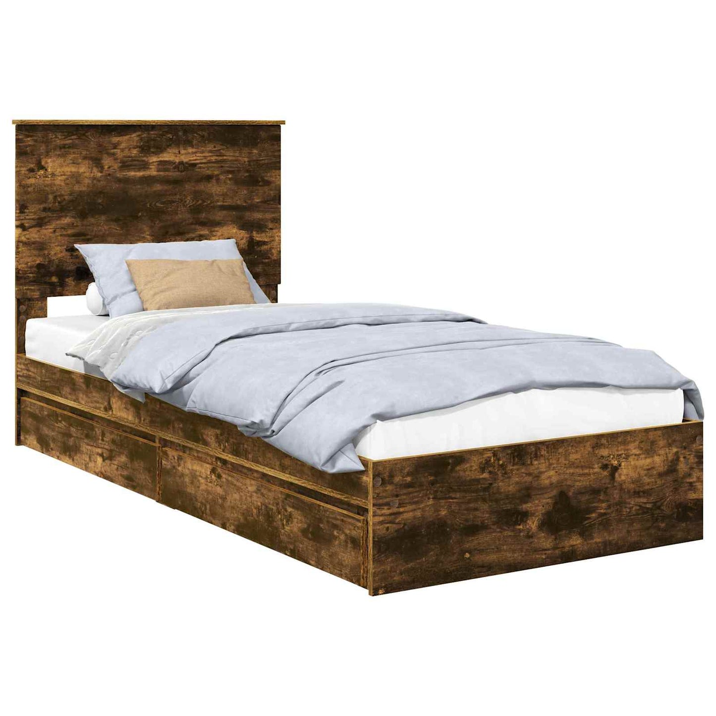 Storage Bed with Drawer Smoked Oak 90 x 200 cm Engineered Wood