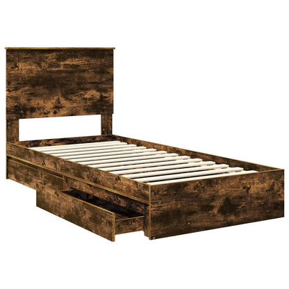Storage Bed with Drawer Smoked Oak 90 x 200 cm Engineered Wood