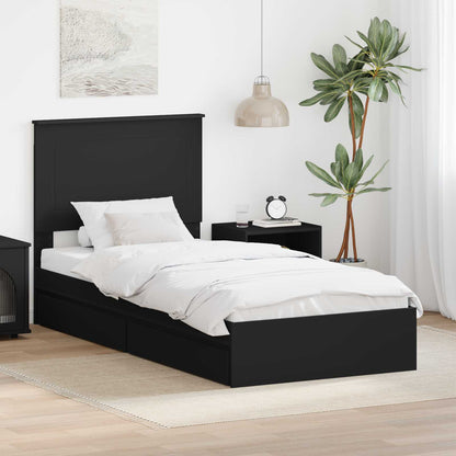 Storage Bed with Headboard Black 75 x 190 cm Engineered Wood