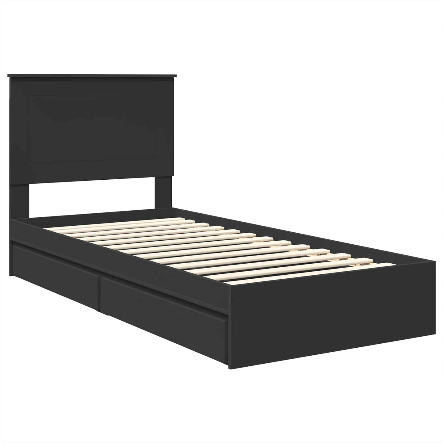 Storage Bed with Headboard Black 75 x 190 cm Engineered Wood