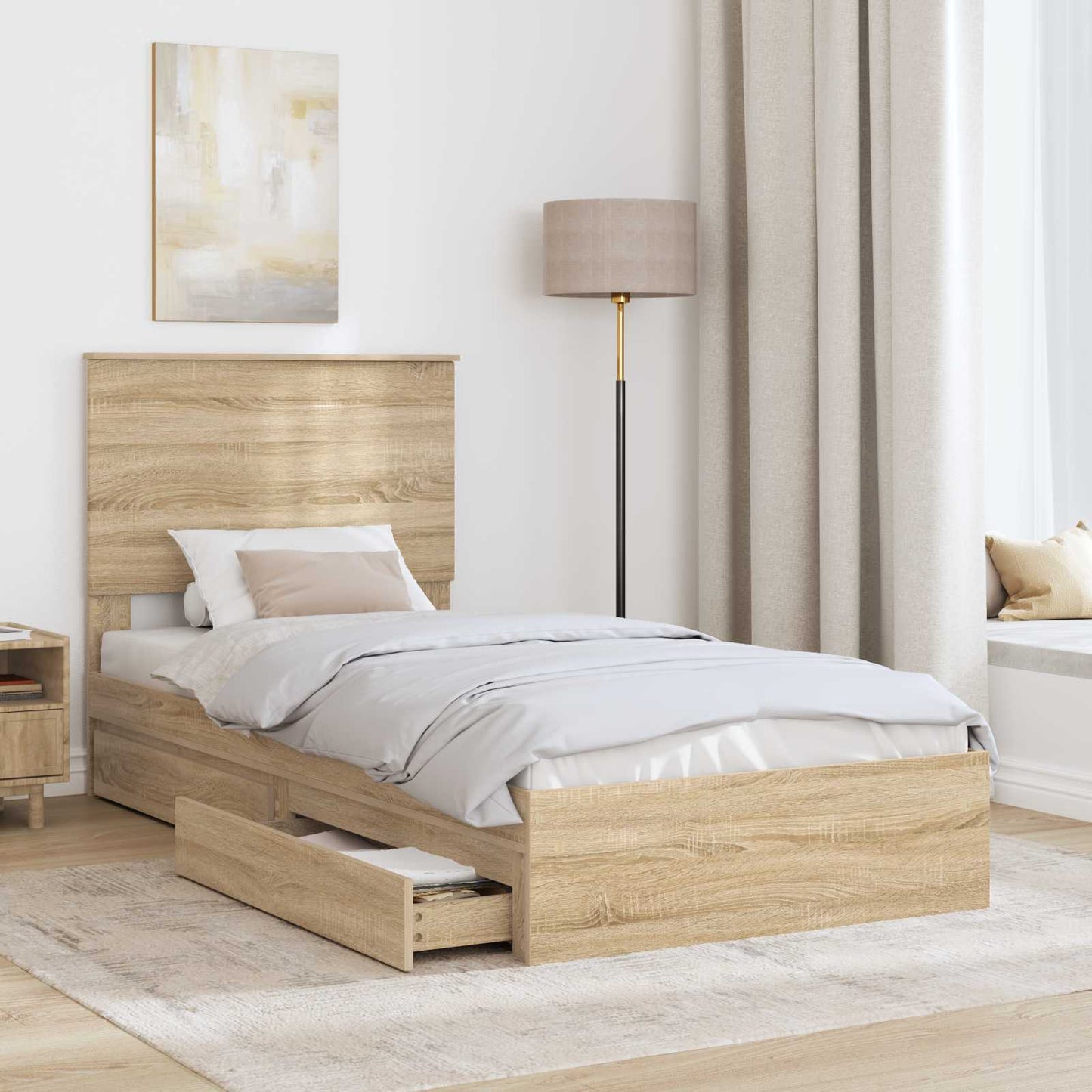 Storage Bed with Drawer Sonoma Oak 75 x 190 cm Engineered Wood