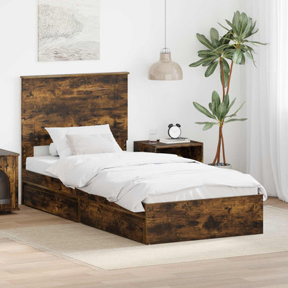 Storage Bed with Drawer Smoked Oak 75 x 190 cm Engineered Wood