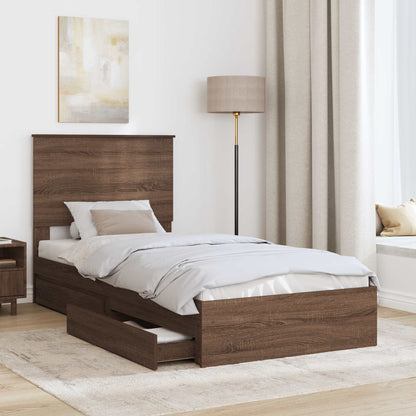 Storage Bed with Drawer Brown Oak 75 x 190 cm Engineered Wood