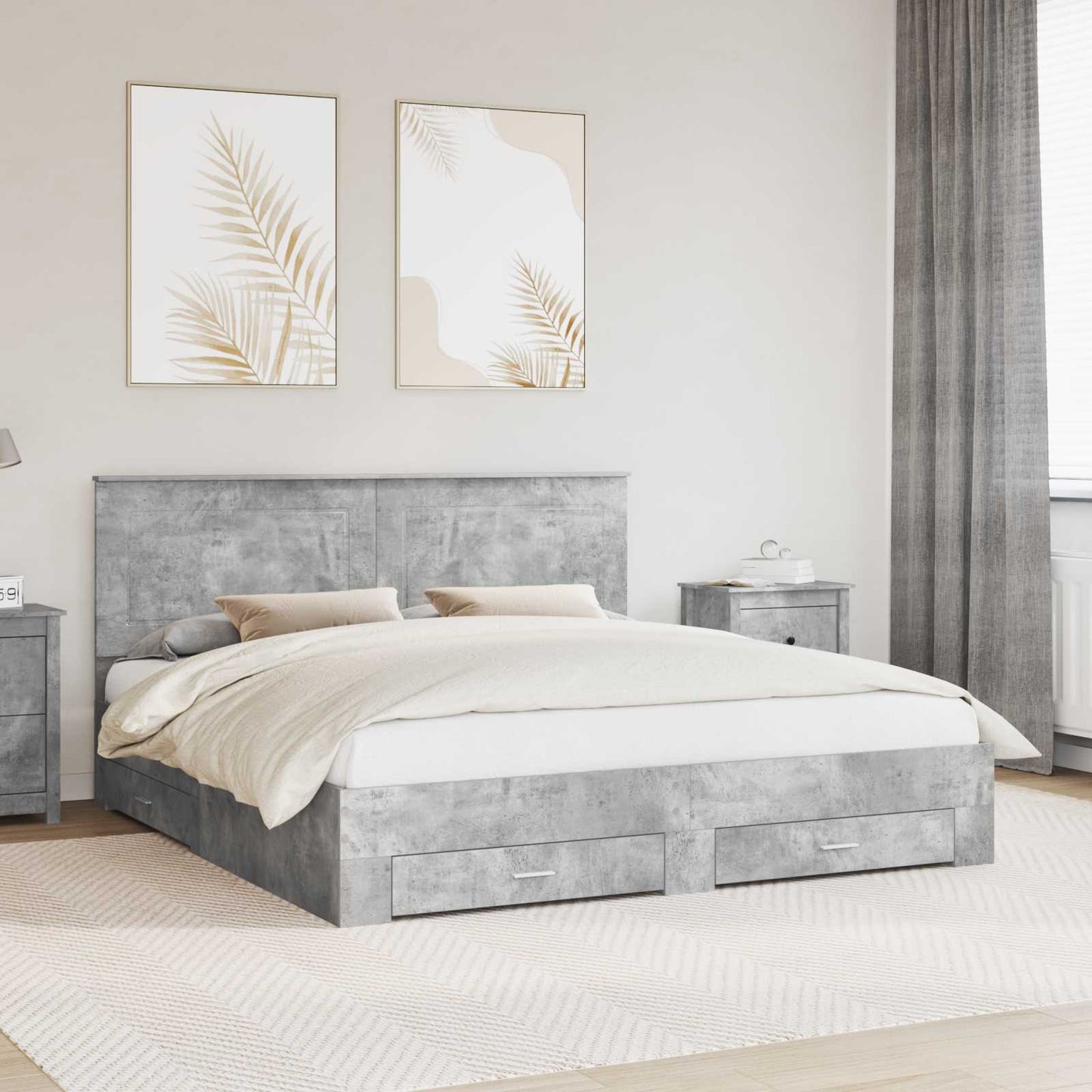 Bed Frame Concrete Grey 200 x 200 cm Engineered Wood