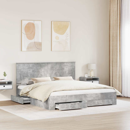 Bed Frame Concrete Grey 200 x 200 cm Engineered Wood