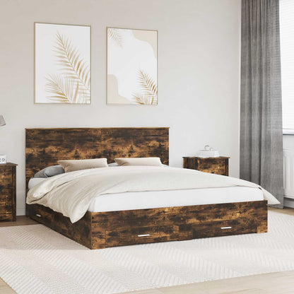 Bed Frame with Drawer Smoked Oak 200 x 200 cm Engineered Wood
