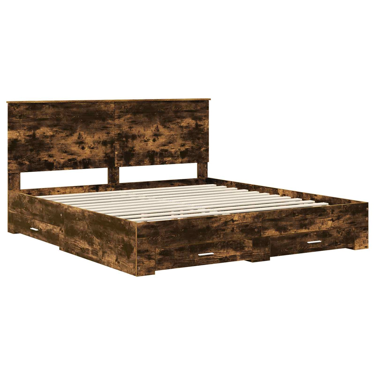 Bed Frame with Drawer Smoked Oak 200 x 200 cm Engineered Wood