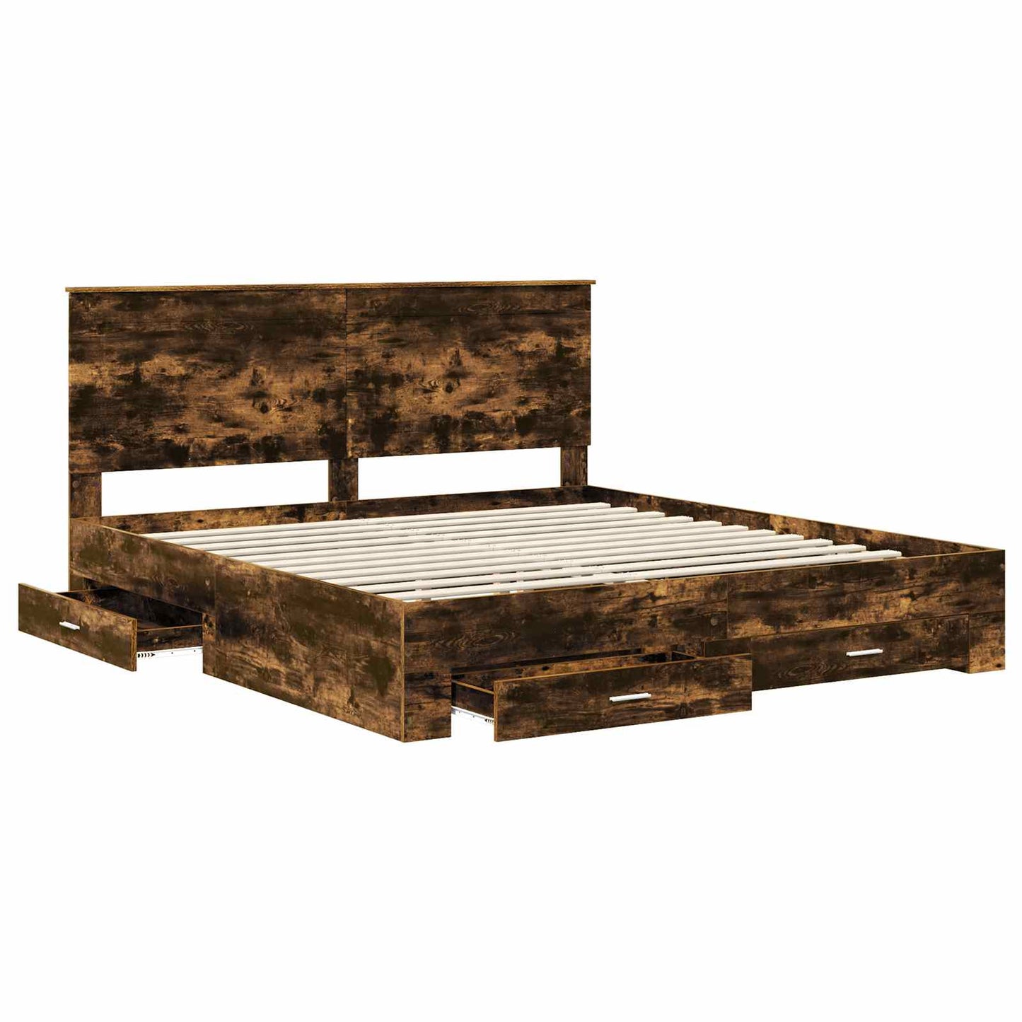 Bed Frame with Drawer Smoked Oak 200 x 200 cm Engineered Wood