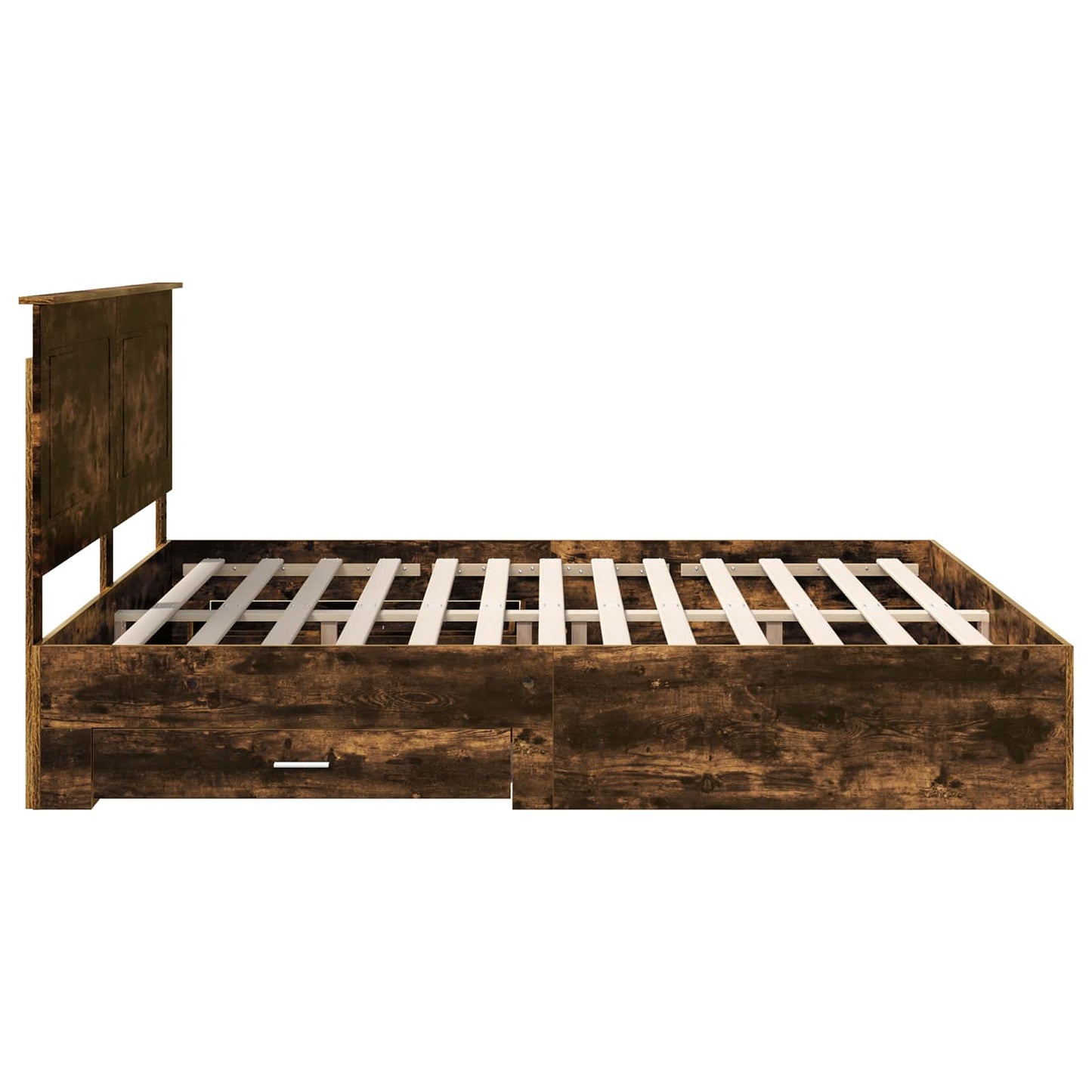 Bed Frame with Drawer Smoked Oak 200 x 200 cm Engineered Wood