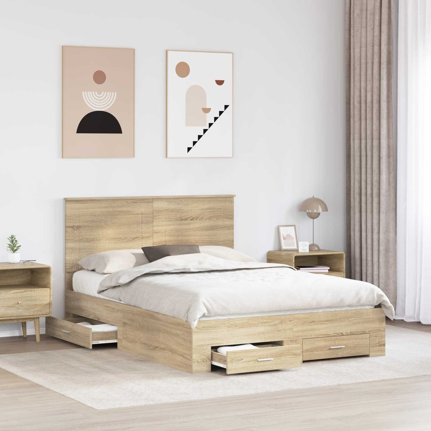 Bed Frame with Drawer Sonoma Oak 150 x 200 cm Engineered Wood