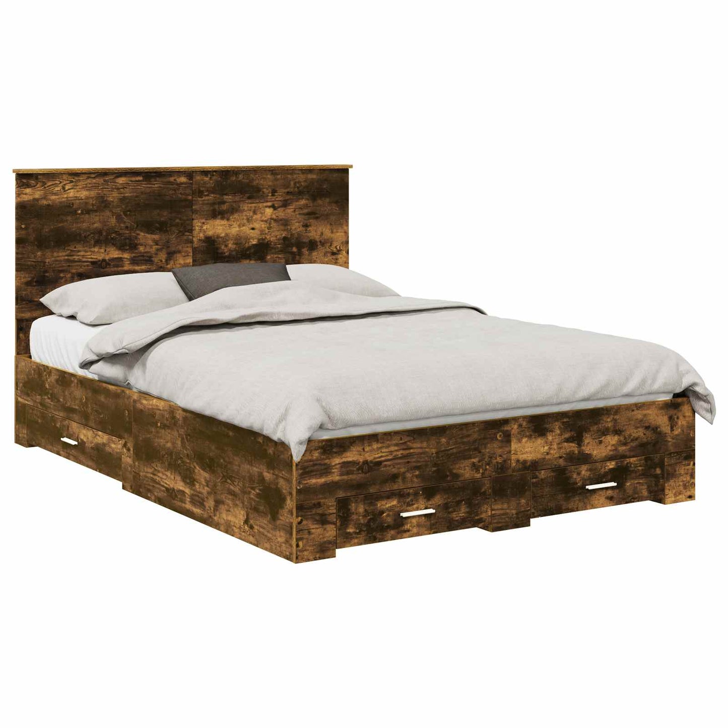 Bed Frame with Drawer Smoked Oak 150 x 200 cm Engineered Wood