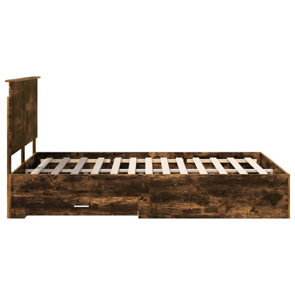 Bed Frame with Drawer Smoked Oak 150 x 200 cm Engineered Wood