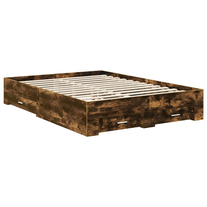 Bed Frame with Drawer Smoked Oak 140 x 190 cm Engineered Wood