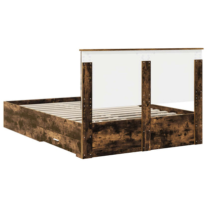 Bed Frame with Drawer Smoked Oak 140 x 190 cm Engineered Wood