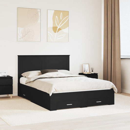 Bed Frame with Headboard Black 140 x 200 cm Engineered Wood