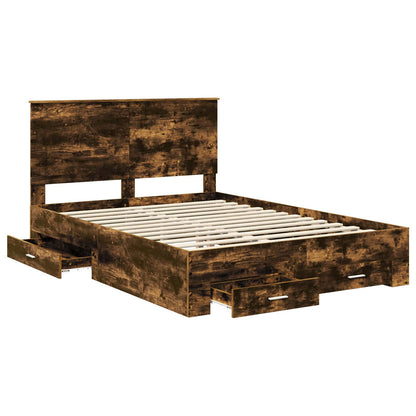 Bed Frame with Drawer Smoked Oak 140 x 200 cm Engineered Wood