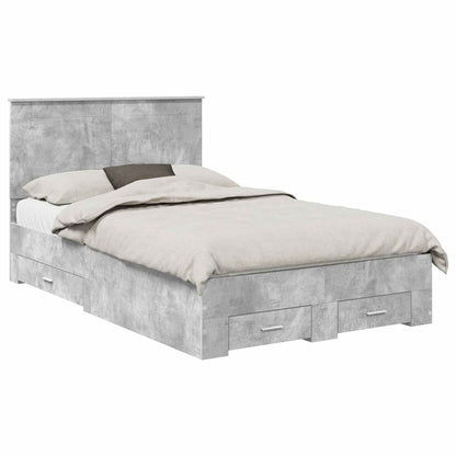 Bed Frame Concrete Grey 135 x 190 cm Engineered Wood