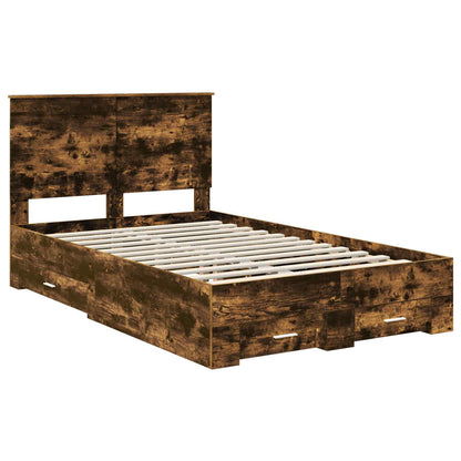 Bed Frame with Drawer Smoked Oak 135 x 190 cm Engineered Wood
