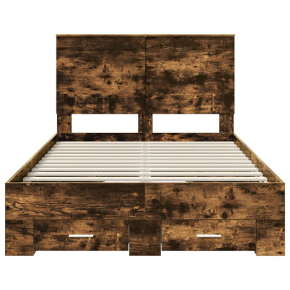 Bed Frame with Drawer Smoked Oak 135 x 190 cm Engineered Wood