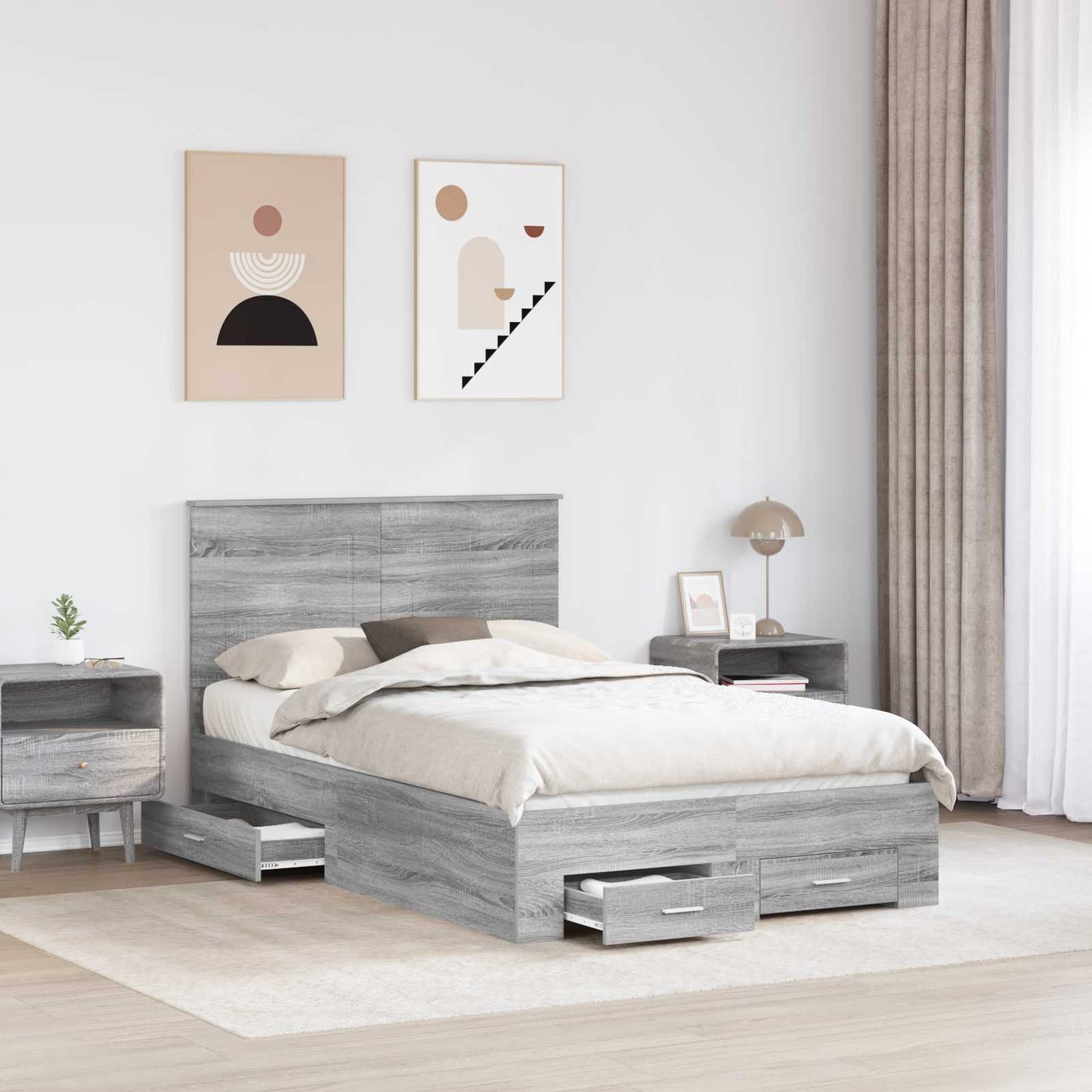 Bed Frame with Drawer Grey Sonoma 135 x 190 cm Engineered Wood