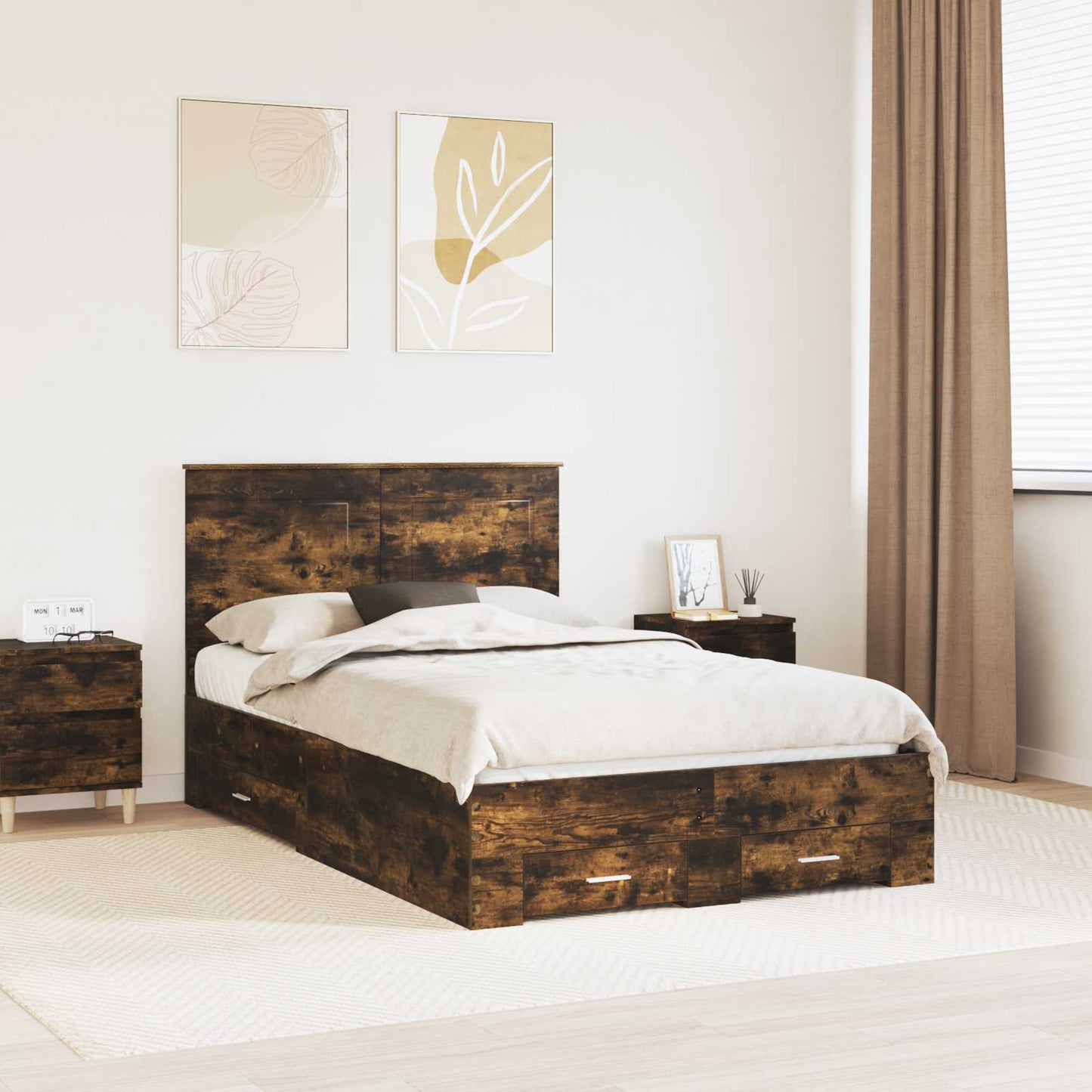 Bed Frame with Drawer Smoked Oak 120 x 190 cm Engineered Wood